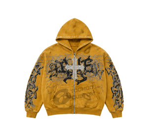 Sudadera con capucha personalizada de 500 g/m² extra pesada para hombre, estilo urbano, corte holgado, vintage, lavado ácido, con pedrería, forro polar, jersey sin estampado - Product Image 4