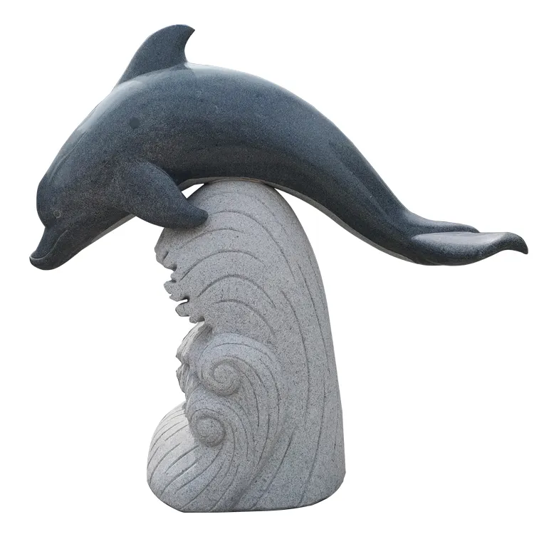Estatua de animales marinos para decoración de exteriores, ornamento de piedra Natural tallada, gran tamaño, Escultura Moderna de delfín