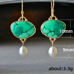 Orecchini Pendenti Classici Farow in Oro 18K con Turchese e Perla d'Acqua Dolce in Montatura a Castone per Uso Quotidiano Femminile - Product Image 4