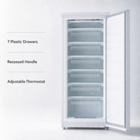 Congélateur vertical commercial pour aliments surgelés, 182 L, porte simple, 7 tiroirs, dégivrage manuel, refroidissement R134a R600a