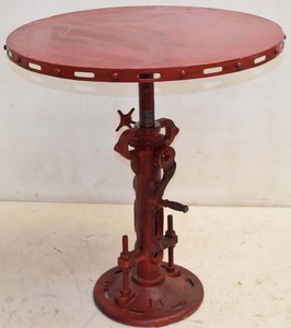 Mesa de Comedor Redonda de Hierro Fundido Industrial Antigua, Ajustable, con Elevación Manual, para Cafetería, Restaurante, Club, Pub - Product Image 5