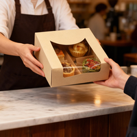 Vente d'usine - Boîtes à emporter pour gâteaux, pâtisseries et desserts en papier kraft écologiques avec fenêtre, personnalisables avec logo