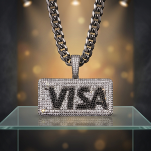 Custom VISA Letter <b>Iced</b> <b>Out</b> Pendant Necklace Black Rhodium Cuban Link <b>Chain</b> 925 Sterling Silver Moissanite Hip Hop Jewelry - Product Image 4