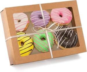 Cajas de Panadería Kraft con Tapa Transparente, Cajas Plegables de Cartón Marrón para Envolver Alimentos, para Galletas, Donas, Pasteles, <span class=keywords><strong>Picnic</strong></span> - Product Image 4