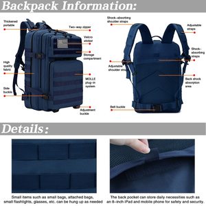 Mochila de Senderismo con Logotipo Personalizado de Fábrica, Bolsa de Gimnasio para Hombre, Mochila Táctica Impermeable para Exteriores - Product Image 3