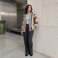 Joydressing Vente en gros de cardigans en tricot rayés multicolores pour femmes, col en V, ouverture sur le devant, manches longues