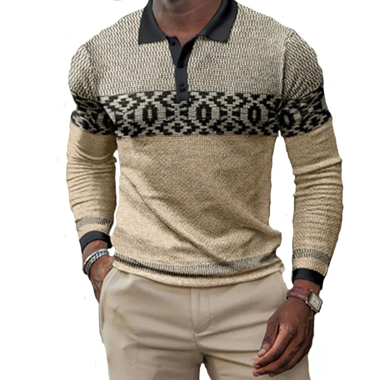 Özelleştirilmiş sonbahar ve kış uzun kollu renk kontrast iplik boyalı Polo GÖMLEK erkek tişört çin'de yapılan toptan