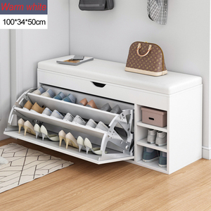 Shoe Storage <strong>Benches</strong> with <strong>Cushion</strong> Seating, Puff Surface Flip-Down Shoes Rack