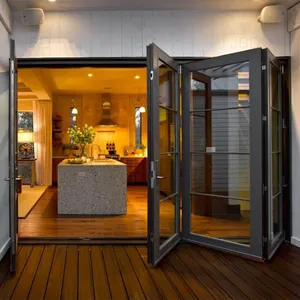 ม่านกระจกบานเลื่อนพับได้แบบประหยัดไร้กรอบประตูระเบียงพาร์ทิชันประตูซ้อนแบบพาโนรามา