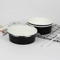 Vente en gros bols jetables noirs en papier kraft 500ml 750ml 1000ml bol à salade en papier à emporter avec couvercle en PET