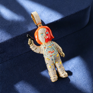 Collana con Ciondolo Bambola Chunky <span class=keywords><strong>Chucky</strong></span> Hip Hop in Ottone Placcato Oro Lucido con Zirconi 5A - Figura Horror - Product Image 4