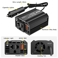 Convertisseur d'alimentation portable pour voiture 150W 12V DC vers 110V/220V AC avec prise EU et chargeur rapide USB Type-C