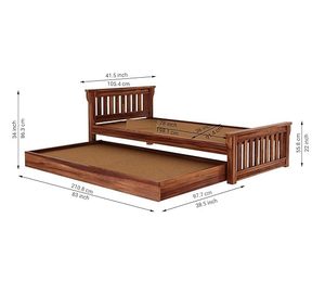Cama individual de madera maciza de Sheesham de primera calidad con cama nido extraíble, acabado en nogal miel natural, colección a precio mayorista. - Product Image 4