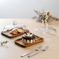 Holztablett mit Glasdeckel Käsebox Butterdose Dessertteller Luxuriöser Vintage-Kuchenständer Küchen-Dekoration
