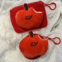Kawaii rode appel pluche mini portemonnee, grappige cartoon fruit pluche muntentas sleutelhanger