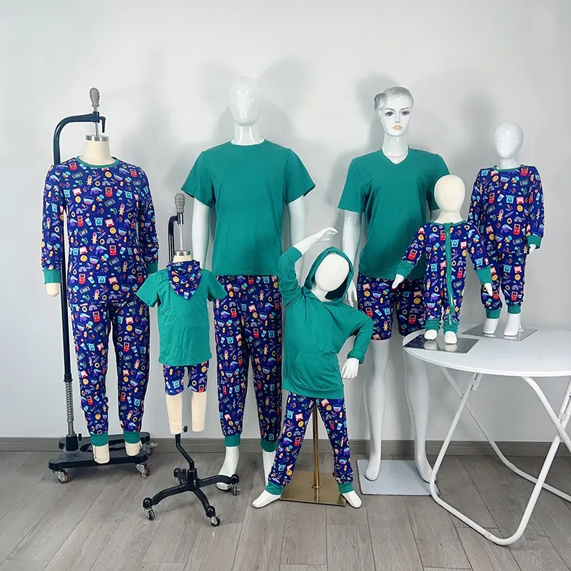 Pyjama 2 pièces pour bébé en bambou doux personnalisé body à manches longues onesies sweats à capuche t-shirt unisexe famille correspondant tenues