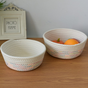 Cotton Rope Woven Storage <b>Basket</b> Round White Thread Set <b>Small</b> Medium Large Living Room Nordic Style Food Container - Product Image 3