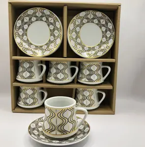 यूरोपीय शैली सिरेमिक कॉफी कप सेट 6 कप और saucers उपहार बॉक्स दोपहर चाय कप 90cc तुर्की कॉफी सेट