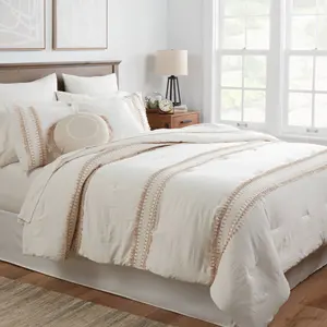 Hot Selling Oem Wit Fringe Gestreepte Zomer Beddengoed Set Gemonteerd Designer Trooster Sets Beddengoed Voor Queen Koning