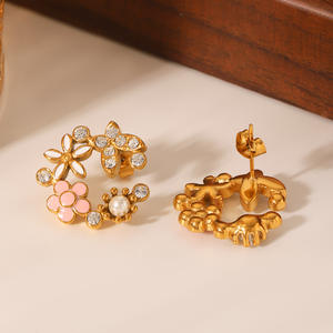 ต่างหูเม็ดเดี่ยวไข่มุกดอกไม้สแตนเลสสำหรับผู้หญิง <span class=keywords><strong>E546</strong></span>เครื่องประดับแฟชั่น - Product Image 3