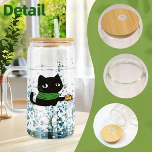 Wholesale Bulk 16oz Glass Juice Cups Pre Drilled <strong>Mason</strong> <strong>Jar</strong> Clear Double Wall Glass Snowglobe <strong>Tumbler</strong> With Handle - Product Image 3