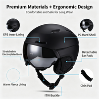 Casque de ski intégré avec lentille extensible ABS EPS HT-80 CN/GUA pour hommes et femmes, taille unique, équipement de protection de ski, OEM ODM, vente en gros