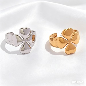 Four Leaf Clover <b>Ring</b> Women Adjustable Open Index Finger <b>Ring</b> Gold <b>Silver</b> Color Fashion Jewelry Gift - Product Image 3