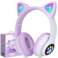 Casque audio TWS pour enfants, motif chat mignon, avec micro, lumière LED, sans fil, filaire, carte TF, Bluetooth, pour enfants