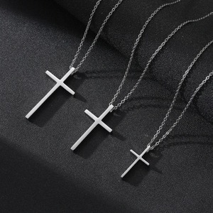 Collier pendentif croix simple en acier inoxydable pour hommes et femmes, couleur argent, style punk, accessoires de fabrication de bijoux religieux - Product Image 6