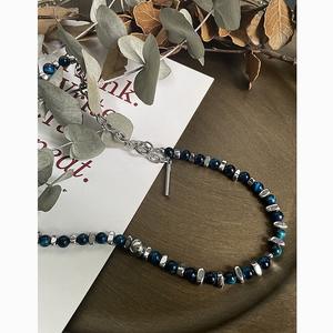 Moda blu <span class=keywords><strong>occhi</strong></span> di <span class=keywords><strong>tigre</strong></span> e ematite in pietra naturale in acciaio inossidabile braccialetto a catena ciondolo donne uomini regali STB056 - Product Image 6