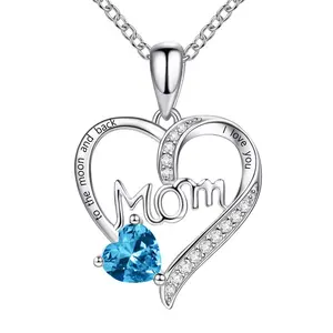 Classic Style Oem Customized Mom Mum Mother Heart Shape Crystal Pendant Necklace For Women Gift Jewelry