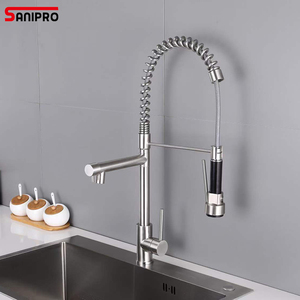 SANIPRO SUS304 mélangeur d'eau chaude et froide à <span class=keywords><strong>Double</strong></span> <span class=keywords><strong>sortie</strong></span>, robinets d'évier en acier inoxydable, robinet de cuisine à ressort - Product Image 2