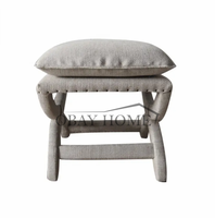 Tabouret de tapisserie d'ameublement de jambe croisée moderne repose-pieds en bois pouf doux tabouret de pouf