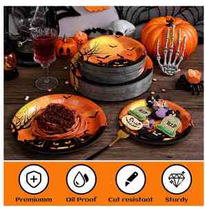 Juego de Vajilla para Fiestas, 144 Piezas, Platos y Servilletas de Halloween con Vasos de Calabaza y Cubiertos (Para 24 Personas) - Product Image 3