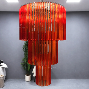 Lustre décoratif en verre rouge, design multi-étages, 32 lumières, luminaire suspendu pour villa, escalier - Product Image 4