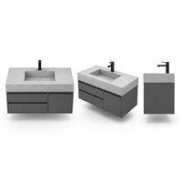 Vasque de salle de bain moderne de luxe en marbre gris |   Vasque en pierre intégrée polie pour salle de bain, toilettes, hôtel, villa – Conception sur mesure
