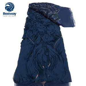 Bestway Chất lượng cao đồng bằng màu sắc đính cườm ren thiết kế <span class=keywords><strong>3D</strong></span> chuỗi ren vải sang trọng chuỗi <span class=keywords><strong>Net</strong></span> ren vải Đảng Dresses - Product Image 1