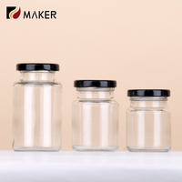 25ml 50ml 75ml 100ml 200ml wadah teh biji kopi acar besar stoples kaca penyimpanan dengan tutup hitam