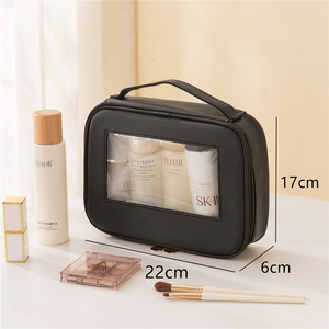 Bolsa de almacenamiento de cosméticos portátil de gran capacidad con ventana transparente, estuche de viaje para artículos de tocador, maquillaje, salón de belleza, dormitorio, baño - Product Image 4