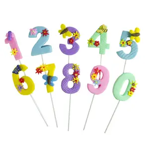 Colore pastello cottura torta di compleanno ornamenti decorativi argilla polimerica 0-9 numero digitale cake Topper decorazione accessori