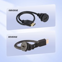 Kabel HD Panel Mount M22 0.3M, Konektor Feedthrough Female ke Male dengan Kabel Ekstensi untuk Penggunaan AV Industri, Kelautan & Luar Ruangan
