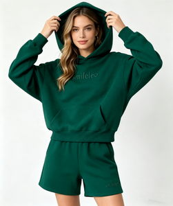 Ensemble de survêtements sportifs personnalisés avec logo, ensemble de sweat-shirts et de shorts, survêtements de jogging pour femmes - Product Image 5