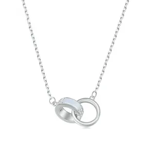 925 Sterling Zilveren Dubbele Cirkel Interlock Hanger Ketting Dubbele Ring Sleutelbeen Nek Ketting Voor Vrouwen Sieraden