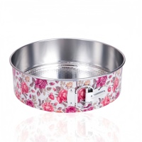 Lot de 3 moules à gâteau en tôle ronds, carrés et en forme de cœur, moules à pâtisserie en métal avec une élégante décoration florale