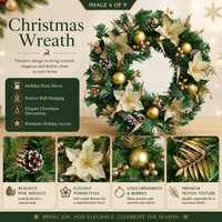 Karangan Bunga Natal Dekorasi Natal Rangkaian Bunga Natal Premium Emas Pinecone Floral Dekorasi Rumah Hotel Pemasok Grosir