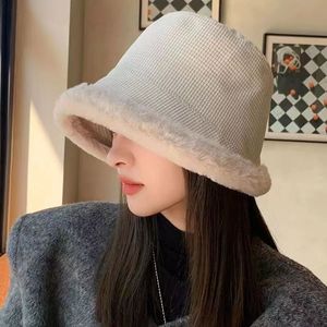 White Corduroy Bucket <b>Hat</b> With Fleece Lining <b>Warm</b> Winter <b>Hat</b> For Women - Product Image 5