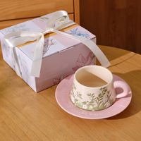 Ensemble Cadeau Tasse à Café et Soucoupe en Céramique Rétro Jasmin et Mug de Café Muguet, Coffret Cadeau