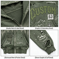 Hoodie Cargo Personnalisé ODM Streetwear Oversize Effet Vieilli Impression DTG Kornit Boussole Topographique