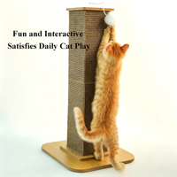 Griffoir vertical en carton ondulé pour chat avec jouet interactif pompon et base stable en panneau de densité – Tour griffoir pour chat