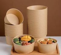 Round Kraft Biodegradable Disposable Paper Lunch Box with Lid for Snack Salad